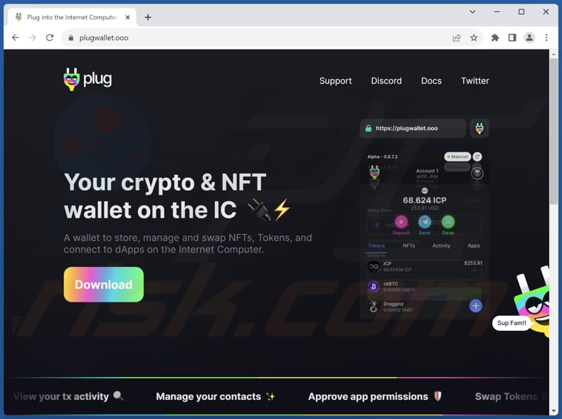 Sito Web Plug legittimo (plugwallet[.]ooo)