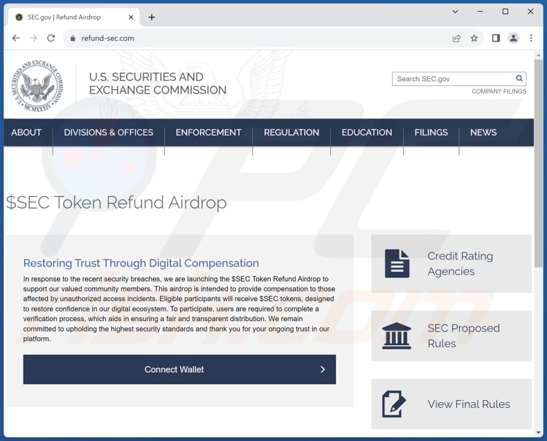 SEC Token Refund Airdrop truffa