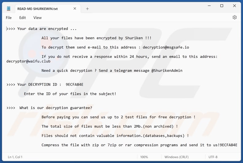Schermata del file di testo di Shuriken (