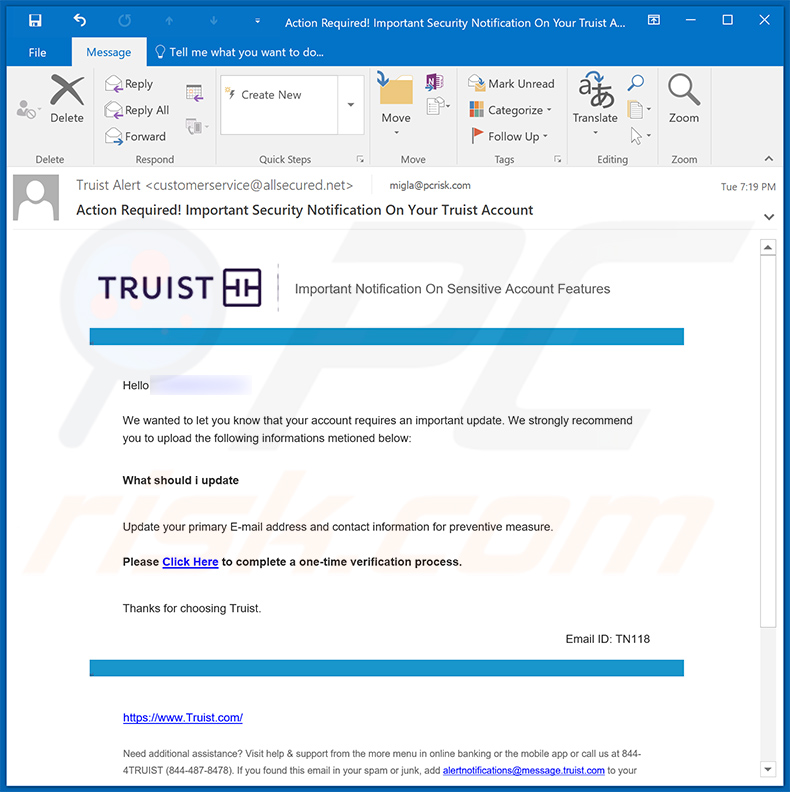 Truist truffa via e-mail (2024-01-17)