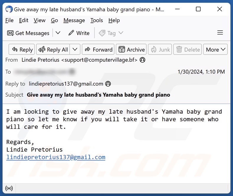 Yamaha Baby Grand Piano spam email (1)