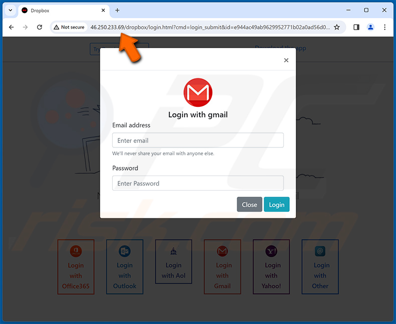 Sito di phishing promosso tramite A File Was Shared With You Via Dropbox truffa via e-mail (2024-02-13)