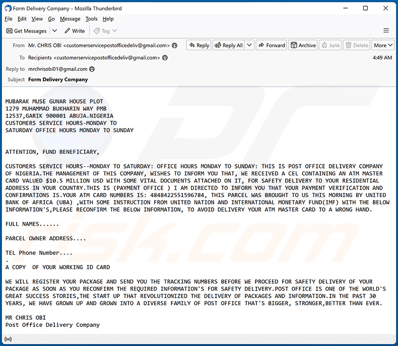 ATM Card Truffa via e-mail (2024-02-02)