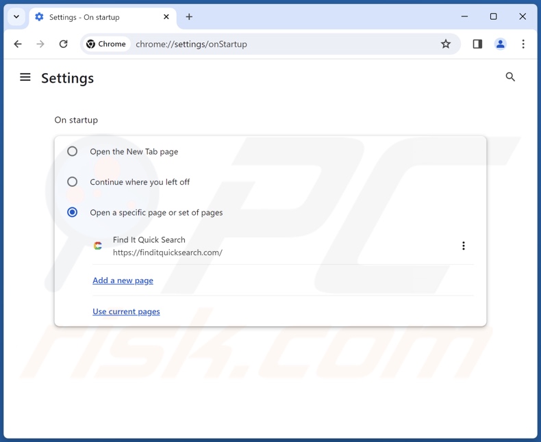 Rimozione di finditquicksearch.com dalla homepage di Google Chrome