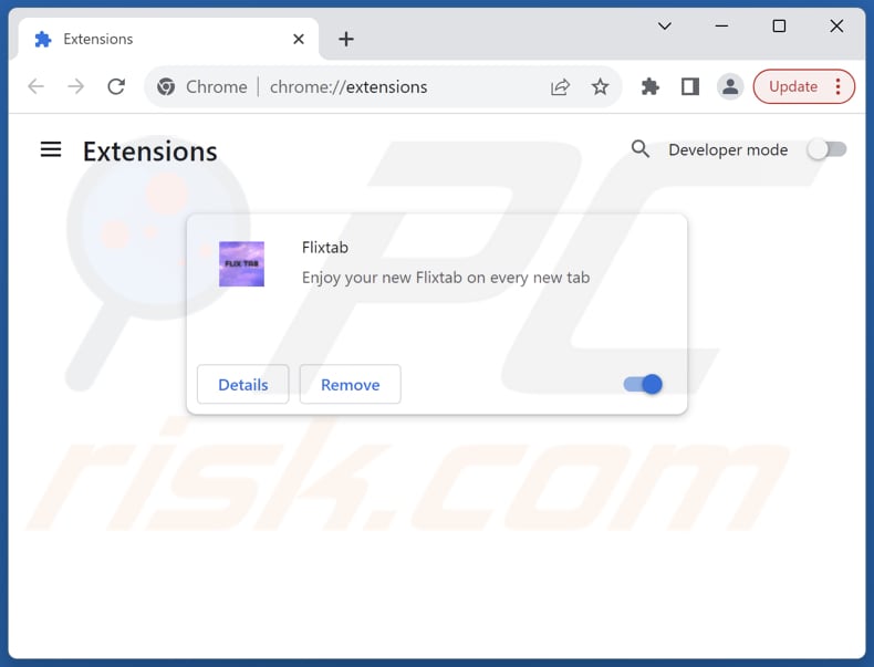 Rimozione delle estensioni di Google Chrome correlate a flixtab.com