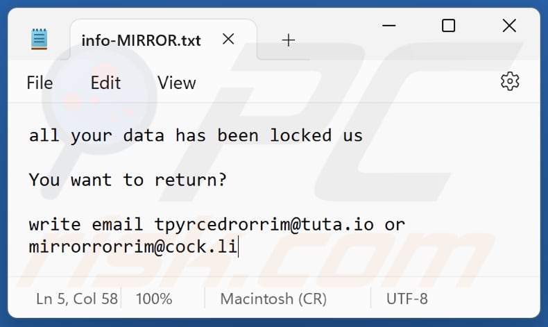 Screenshot del file di testo di MIRROR (