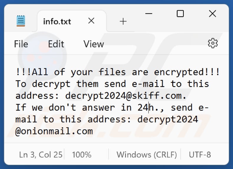 File di testo del ransomware New24 (info.txt)