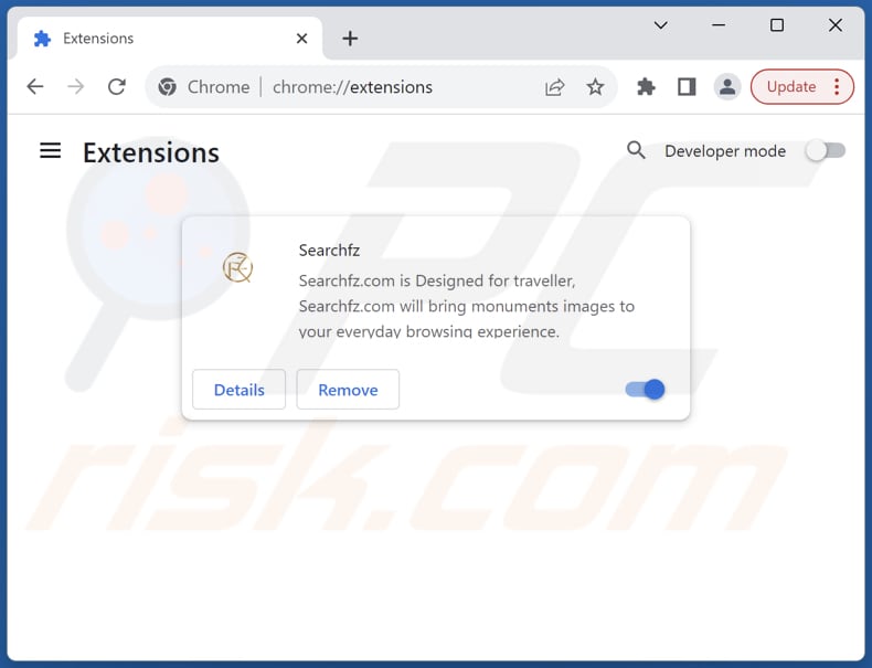 Rimozione delle estensioni di Google Chrome correlate a searchfz.com