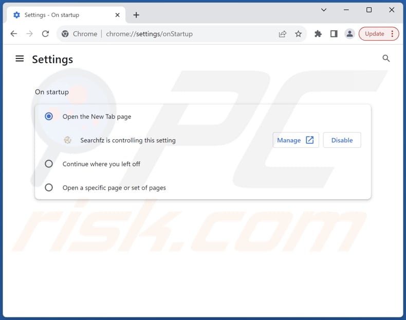 Rimozione searchfz.com dalla home page di Google Chrome