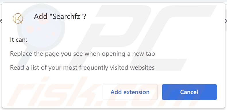 Autorizzazioni richieste dal dirottatore del browser Searchfz