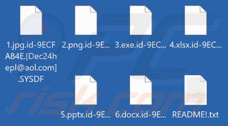 Screenshot dei file crittografati dal ransomware SYSDF