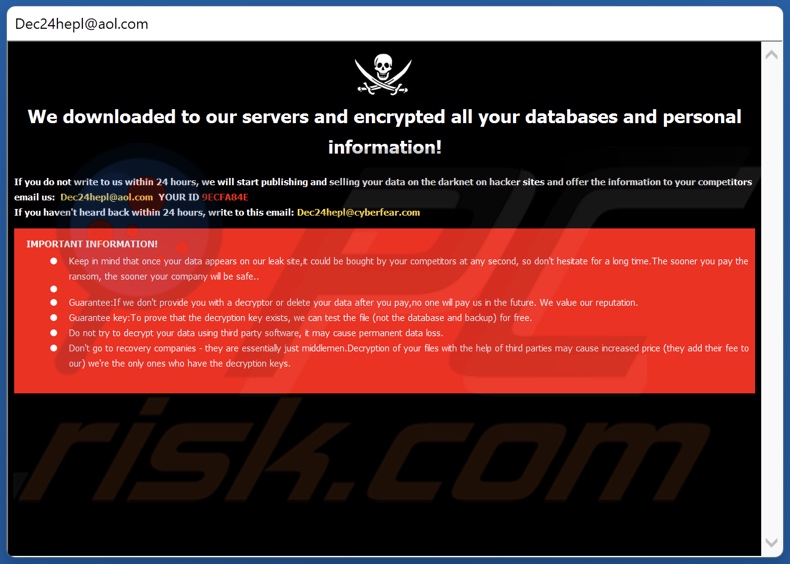 Schermata della finestra pop-up del ransomware SYSDF