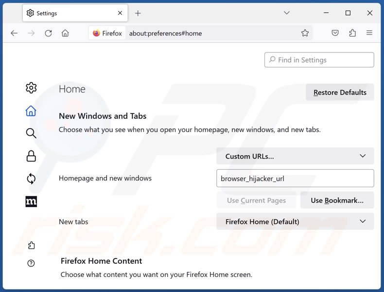 Modifica della pagina iniziale di Mozilla Firefox