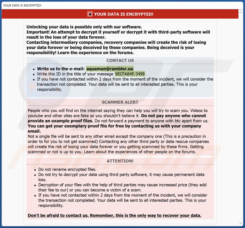 Finestra pop-up del ransomware Water (info.hta)