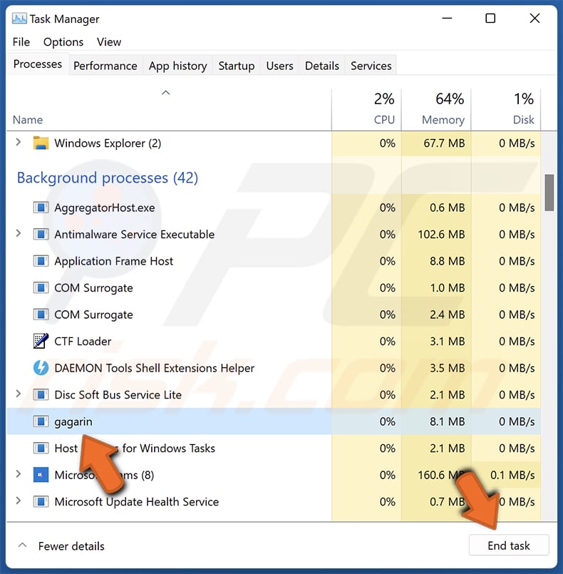 Activate Your McAfee Antivirus License terminare il processo Gagarin utilizzando Task Manager