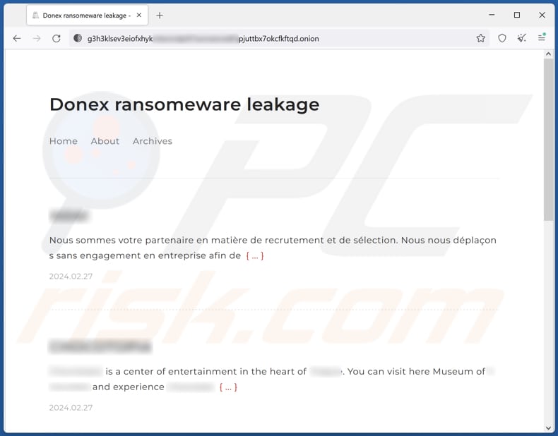 Screenshot della pagina di fuga di dati di DoNex