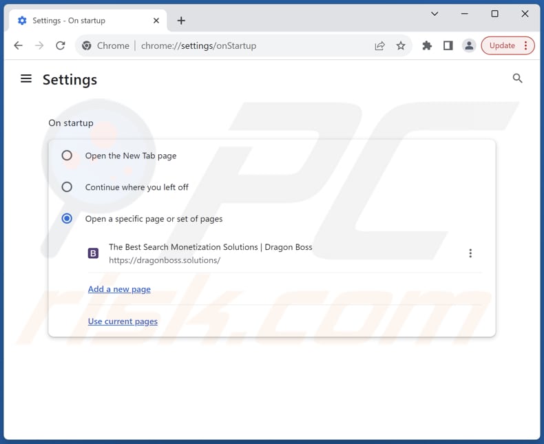 Removing dragonboss.solutions from Google Chrome homepage