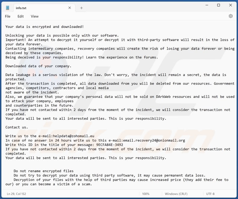 Screenshot del file di testo di ELITTE87 (
