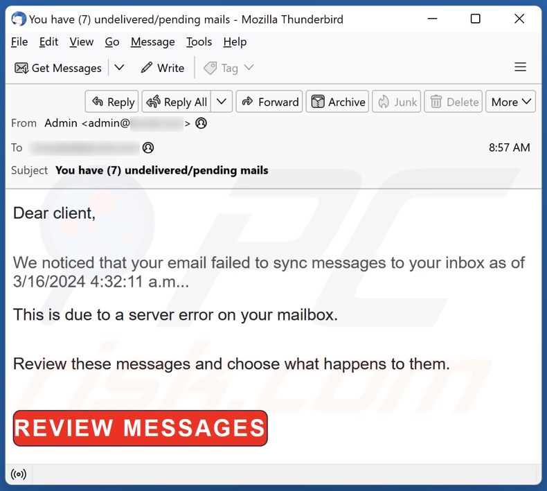Email Failed To Sync campagna di spam tramite posta elettronica