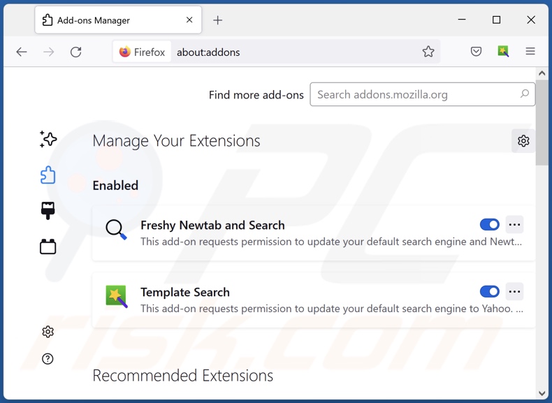 Rimozione delle estensioni relative a finderssearching.com per Mozilla Firefox