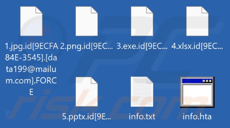 Screenshot dei file crittografati dal ransomware FORCE