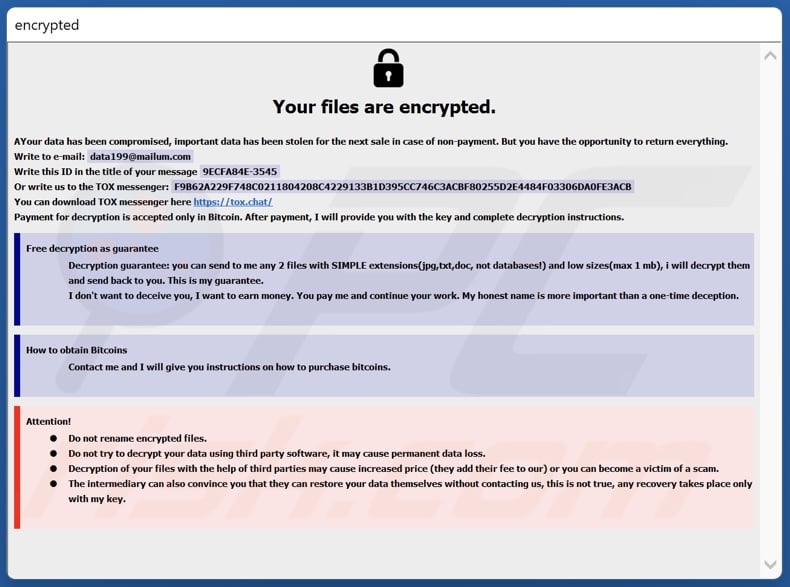 Schermata della finestra pop-up del ransomware FORCE (