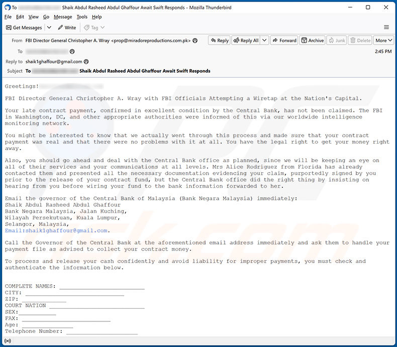 Fund Release truffa via e-mail (2024-03-14)