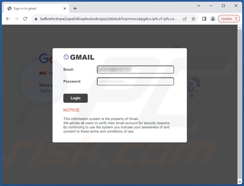 Agreement Update e-mail truffa promossa sito di phishing