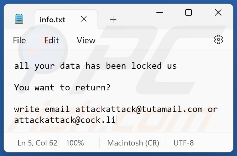 ATCK ransomware file di testo (info.txt)