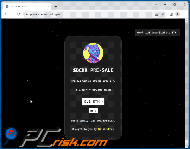 Apparizione della truffa di $BCKR PRE-VENDITA (GIF)