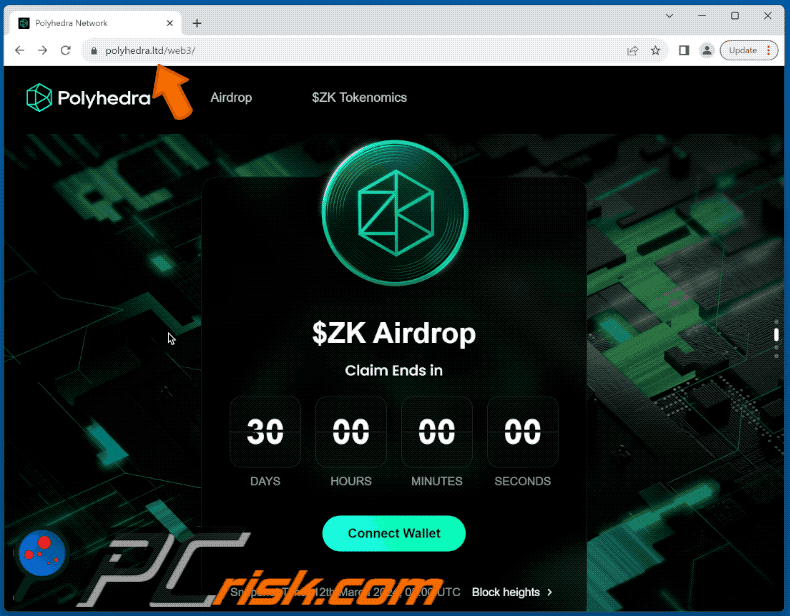 Apparizione di poliedri Rete truffa $ZK Airdrop (GIF)