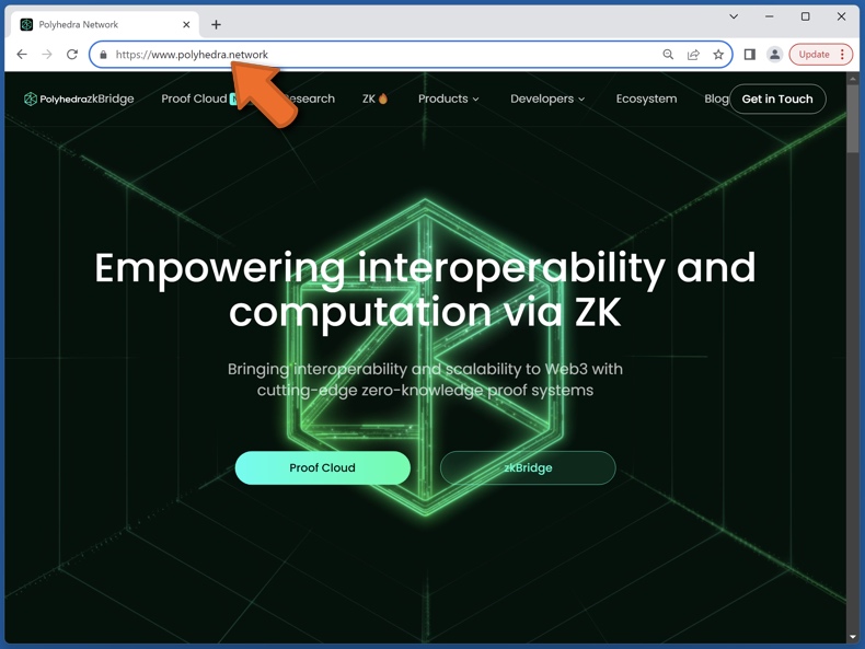 Comparsa del vero sito web di Polyhedra Network (polyhedra.network)