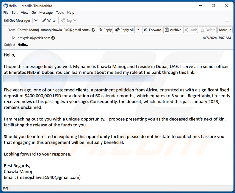 Fund Release truffa via e-mail (2024-04-08)