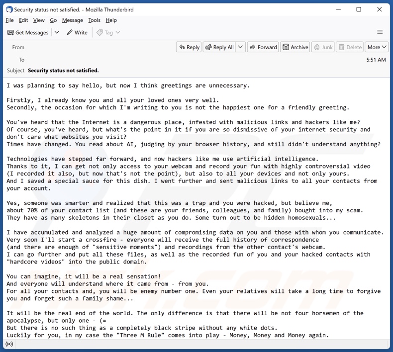 Internet Is A Dangerous Place campagna di spam via e-mail