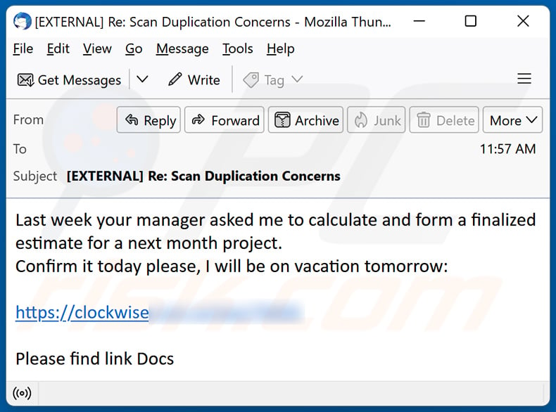 Esempi di e-mail di spam che diffondono il malware Latrodectus (Campione 2)