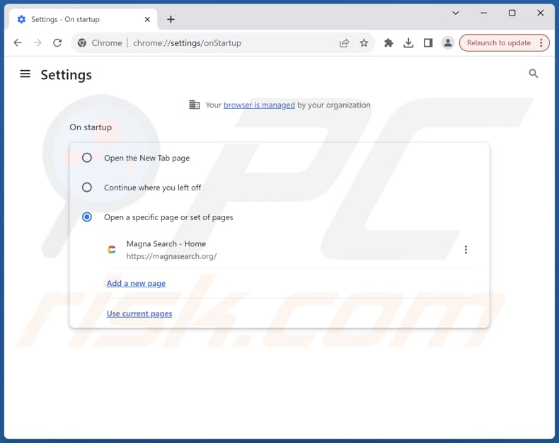 Rimozione di magnasearch.org dalla homepage di Google Chrome