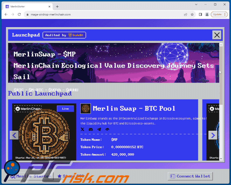 Apparizione della truffa Merlin Swap Airdrop