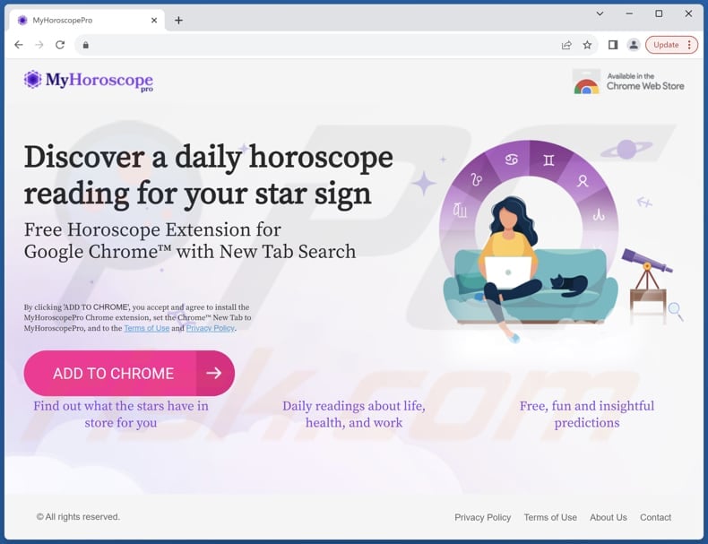 Sito web utilizzato per promuovere My Horoscope Pro browser hijacker