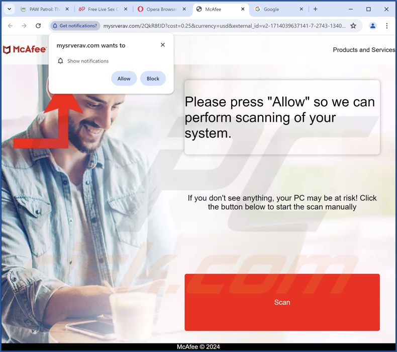 mysrverav[.]com reindirizzamenti pop-up