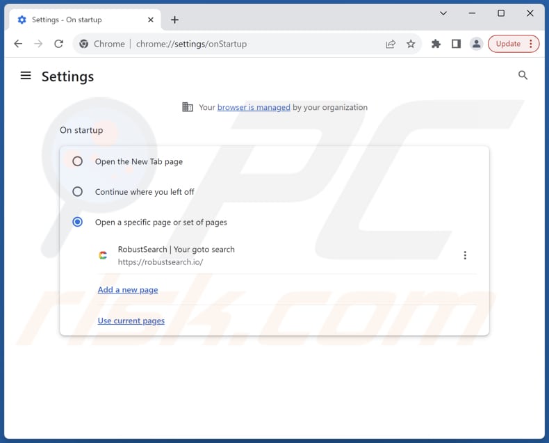 Rimozione di robustsearch.io dalla homepage di Google Chrome