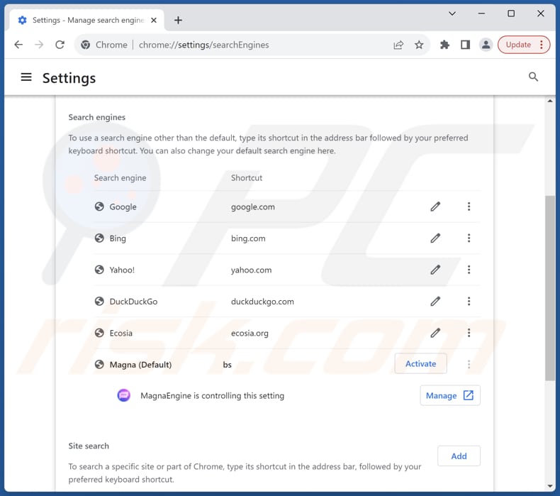 Rimozione di robustsearch.io dal motore di ricerca predefinito di Google Chrome