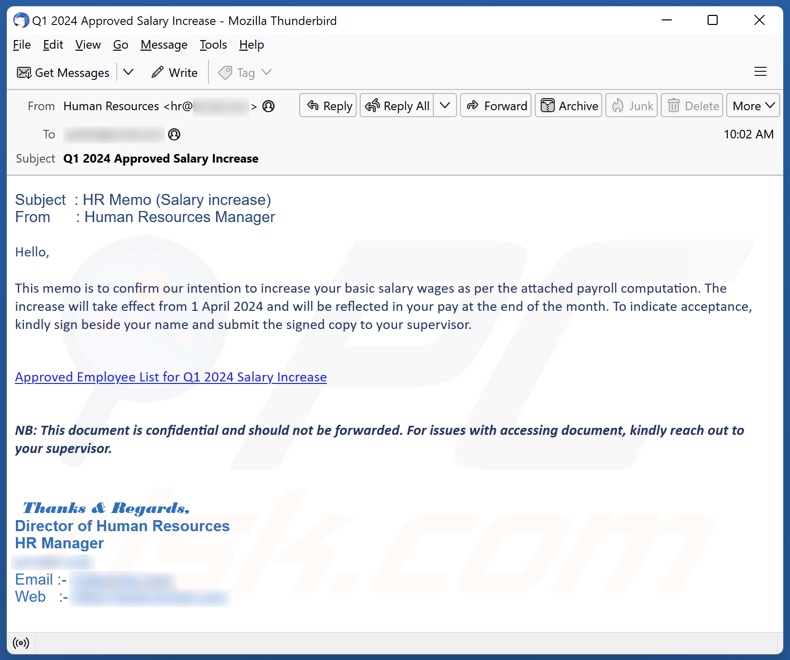 Salary Increase campagna di spam via e-mail