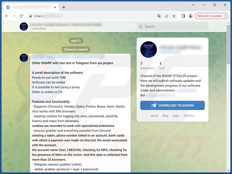 Sharp malware promosso su Telegram