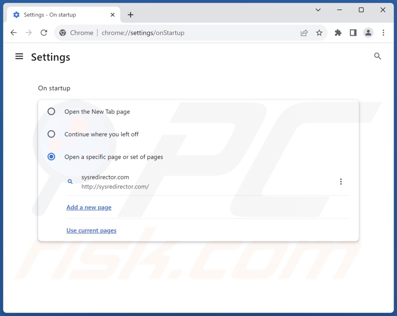 Rimozione di sysredirector.com dalla homepage di Google Chrome
