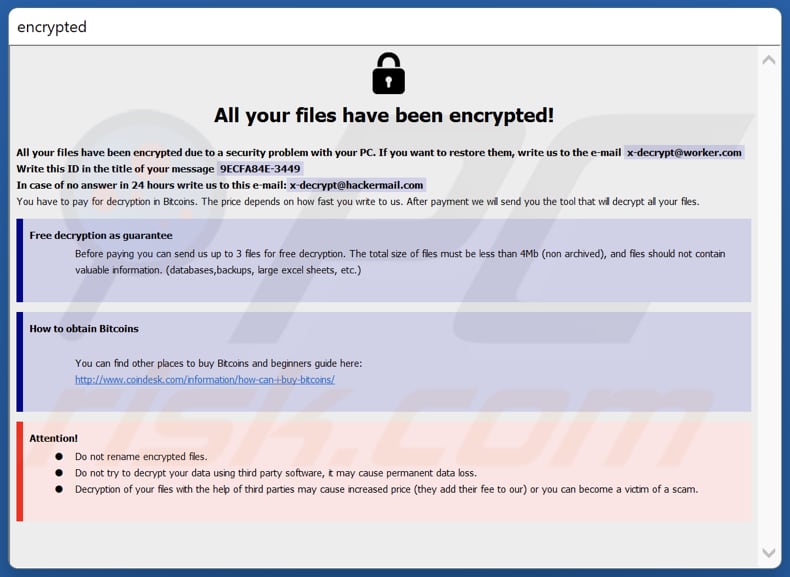 Nota di riscatto pop-up del ransomware xDec (info.hta)