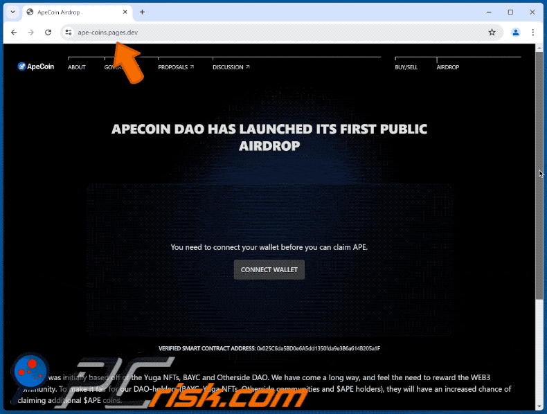 Comparsa della truffa APECOIN Airdrop
