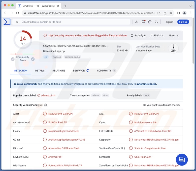 Becousined.app adware