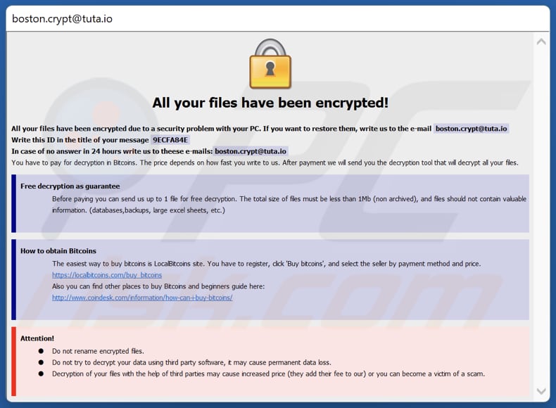 Boost ransomware finestra pop-up nota di riscatto