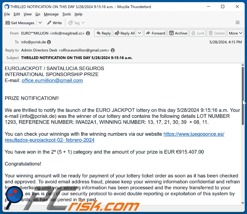 EUROJACKPOT aspetto delle e-mail truffa (GIF)