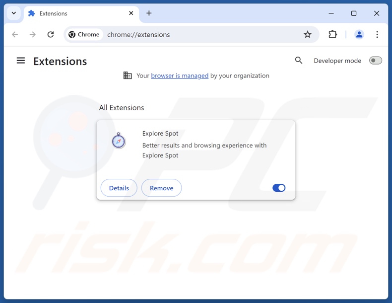 Rimozione delle estensioni di Google Chrome correlate a explorespot.io